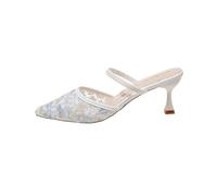 High Heels Shoes Women Pointed Toe Breathable Lace Flower Mesh Sandals Ankle Strap Stiletto Heels Sandals Ladies Closed Toe Shoes for Spring Summer Weeding Party Outdoor Wear Daily,Size 3.5-7