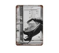 High Heels Sitting in Window Retro Poster Metal Tin Sign Chic Art Retro Iron Painting Bar People Cave Cafe Family Garage Poster Wall Decoration 8x12inch(20x30cm)