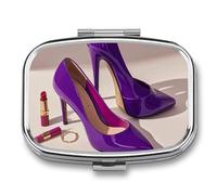High Heels with Lipstick Pill Box 2 Compartments Portable Travel Pill Case Mini Medicine Organizer for Pocket Purse Metal Waterproof Medicine Container Holder Vitamin Fish Oil