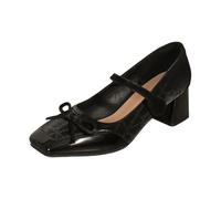 High Heels Women's Bowknot Mary Jane 2026 Low Block Heel Elegant Inch Work Shoes Square Toe Women Heel Shoes Thick Heel for Office Work Bride Wedding Party, black, 8 UK