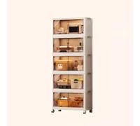 High Kitchen Storage Cabinet on Wheels 5 Tier Wine Bottle Rack Tall Pantry with Closed Shelves for Kitchen Island (Size: 55cm)