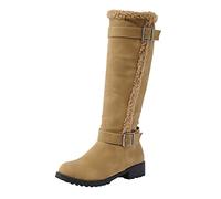 High Knee Boots Women - Tall Snow Boots Winter Warm Plush Boots Thermal Lined Suede Calf Length Boots Women'S Sexy Slim Leg Long Boots Fashion Plus Size Buckle Boots Comfort Winter Boots