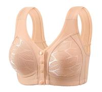 High Lace Color Skin Front Buckle Large Size Thin Without Ring Gathered Tank Top Bra Fixed Cup Comfortable Skin Friendly Underwear Set Veiled Islam, khaki, 12