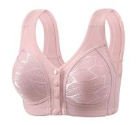 High Lace Color Skin Front Buckle Large Size Thin Without Ring Gathered Tank Top Bra Fixed Cup Comfortable Skin Friendly Underwear Set Veiled Islam, Pink, 18