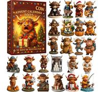 High land Cow Advent Calendar 2025, 24 Days Christmas Countdown Calendar Gift, 2D High land Cow Ornaments, Christmas Tree Ornament Surprise Holiday Gifts for Xmas Tree Home Door Wall Car Decor