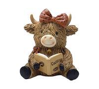 High-land Cow Figures Statues High-land Cow Christmas Coffee Theme Resin Ornament Calf for Christmas For Living room & Office | Home Accessories Statues For Indoor & Outdoor