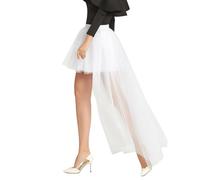 High Low Tutu Tulle Skirt Vintage Steam Punk Rock Gothic Style with Long Train Cocktail Party Dance Sheer Mesh Maxi Dress for Wedding Evening Party Prom White