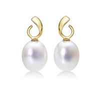 High Lustre Freshwater Pearl Drop Earrings, 8-8.5mm Real White Freshwater Pearls set in Elegant 9K Yellow Gold. These Dangling Gold Pearl Earrings are a Lovely Gift for Women.