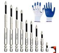 High Magnetic Screwdriver Drill Bit Set, 9pcs Impact Driver Bits and A Pair of Gloves with Anti-Slip Hex Shank, Compatible with Most Electric Drills and Screwdrivers, Versatile for Various Materials