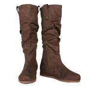 High Men's Boots Pirate Fashionable Women's Boots Suede in Solid Colour Ankle Boots with Pleats British Style Knee Length Shoes Medium Boots Cosplay Carnival Party, brown, 6 UK