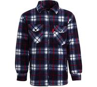 High Mount Unisex/Men's Fleece Baxter Sherpa Fur Lined Lumberjack Check Collared Shirt (Navy w/Red, L)