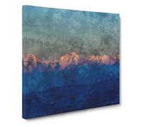 High Mountain Peaks of the Alps Painting Modern Canvas Wall Art Print Ready to Hang, Framed Picture for Living Room Bedroom Home Office Décor, 14x14 Inch (35x35 cm)