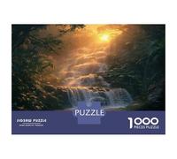 High Mountain Waterfall 1000 Piece Puzzles for Adults on Thick Blue Board Colourful Jigsaws Morning Rainforest Falls for Quiet Time Activities And Date Night Ideas 38x26cm/1000pcs