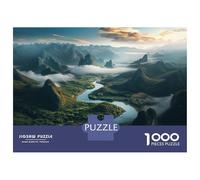 High Mountain Waterfall Family Puzzles 1000 Pieces with High Definition Print Jig Saws Misty River Valley for Educational Game Decompression As Frameable Puzzles 70x50cm/1000pcs