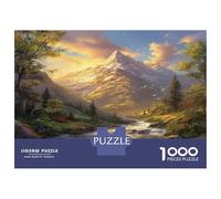 High Mountain Waterfall Jigsaw Puzzles 1000 Pieces with Clean Edges Centenary Jigsaws Mountain Sunrise Stream As A Concentration Training Puzzle for Decompression And Decor 38x26cm/1000pcs