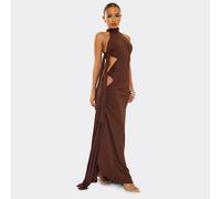 High Neck Cut Out Tide Side Detail Maxi Dress In Chocolate, Women's Size UK S