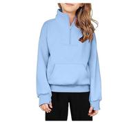 High Neck Half Zipper Sweatshirts for Girls School Preppy Fall Long Sleeve Cropped Sweatshirts with Pockets Kids Boys Thick Fleece Pullover Tops Clothes Comfy (Blue, 11-12 Years)