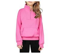 High Neck Half Zipper Sweatshirts for Girls School Preppy Fall Long Sleeve Cropped Sweatshirts with Pockets Kids Boys Thick Fleece Pullover Tops Clothes Comfy (Hot Pink, 13-14 Years)