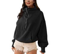 High Neck Hoodies For Women Oversized Half Zip Drawstring Pullover Y2K Casual Long Sleeve Sweatshirt With Pockets(Black,M)