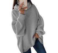 High Neck Jumper Women Ladies Jumpers for Women Womens Baggy Cute Turtle Neck Knitted Jumpers Turtleneck Sweater Sweaters for Women Oversized Fine Knit Long Sleeve Personalised Jumper Women Grey XL