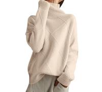 High Neck Jumper Women Warm Winter Tunic Sweaters for Women, Crew Plain Long Sleeve Thick Stretch Fall Sweatshirt Knitted Solid Color Loose Oversized Lightweight Classic-Fit Pullover Work Party
