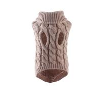 High-neck knitted sweater for dogs, small breed polyester warm clothes, multi-color cable knit pet autumn and winter wear(Khaki,L)
