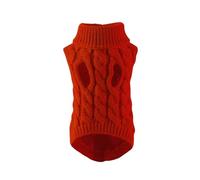 High-neck knitted sweater for dogs, small breed polyester warm clothes, multi-color cable knit pet autumn and winter wear(Red,S)