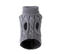 High-neck knitted sweater for dogs, small breed polyester warm clothes, multi-color cable knit pet autumn and winter wear(Grey,L)