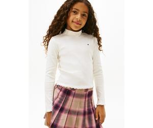 High Neck Ribbed T-Shirt with Long Sleeves Ecru