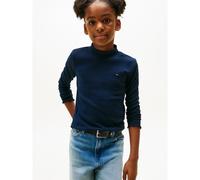 High Neck Ribbed T-Shirt with Long Sleeves Navy Blue