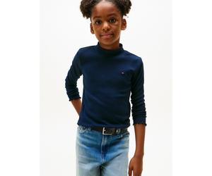High Neck Ribbed T-Shirt with Long Sleeves Navy Blue