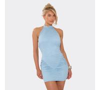 High Neck Scoop Back Mini Dress In Baby Blue Lace, Women's Size UK 8