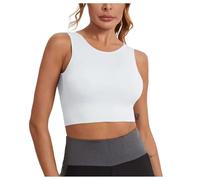 High Neck Sports Bra for Women Longline Full Coverage Sports Bras Medium Impact Padded Workout Crop Tops for Yoga Gym Bodysuit with Slits on The Side (White, XXL)