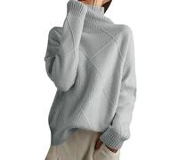 High Neck Sweater for Women, Jumpers for Women Uk Oversized Long Sleeve Sweaters Side Splits Tunic Tops Loose Chunky Knitted Cowl Neck Fluffy Jumpers Women Fall Winter Warm Sweaters