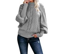 High Neck Sweater for Women, Ladies Jumpers Lantern Sleeve Cropped Sweater Ribbed Knit Stretch Ladies Soft Knitted Mock Turtle Neck Ladies Cable Knit Jumper Jumpers Chunky Streetwear
