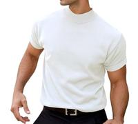 High Neck T-Shirt Men's Short Sleeve High Collar Shirt Men's High Collar Slim Fit T-Shirt Stand-Up Collar Knitted Short Sleeve Half Turtleneck Shirt Men's Knitted Jumper Undershirt Basic Tops, R White