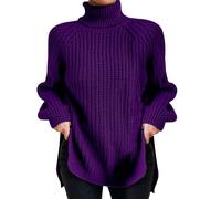 High Neck Tops for Women Sweaters Uk, Lightweight Roll Neck Jumpers for Women Uk Side Split Long Sleeve Tunic Tops with Pockets Fluffy Jumpers Women Pullover Tops Knitwear