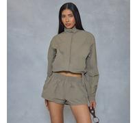 HIGH NECK ZIP UP SHELL TRACK JACKET IN GREEN, Women's Size UK 12