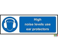 High Noise Levels Use Ear Protectors Safety Sign - Self Adhesive Sticker 300mm x 100mm