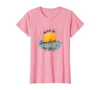 High on Sunshine and Music Summer Vibes Print T-Shirt, Women, Pink, 3XL
