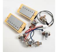 High Output Humbucker Pickups Set for Gibson LP SG Guitar Warm 7.5K Neck + Punchy 15K Bridge Ceramic Magnet,Compatible Upgrade for Electric Guitar 2V2T Wiring (Chrome YE 2V2T Wiring Harness kit)