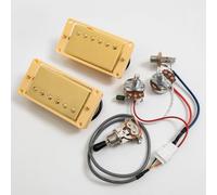 High Output Humbucker Pickups Set for Gibson LP SG Guitar Warm 7.5K Neck + Punchy 15K Bridge Ceramic Magnet,Compatible Upgrade for Electric Guitar 1V1T Wiring (Gold YE 1V1T Wiring Harness kit)