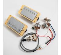 High Output Humbucker Pickups Set for Gibson LP SG Guitar Warm 7.5K Neck + Punchy 15K Bridge Ceramic Magnet,Compatible Upgrade for Electric Guitar 1V1T Wiring (Chrome YE 1V1T Wiring Harness kit)