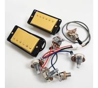 High Output Humbucker Pickups Set for Gibson LP SG Guitar Warm 7.5K Neck + Punchy 15K Bridge Ceramic Magnet,Compatible Upgrade for Electric Guitar 2V2T Wiring (Gold BK 2V2T Wiring Harness kit)