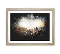 High Over The Chicago Skyline Paint Splash Modern Art Framed Wall Art Print, Ready to Hang Picture for Living Room Bedroom Home Office Décor, Oak A4 (34 x 25 cm)