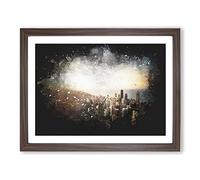 High Over The Chicago Skyline Paint Splash Modern Art Framed Wall Art Print, Ready to Hang Picture for Living Room Bedroom Home Office Décor, Walnut A3 (46 x 34 cm)