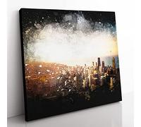 High Over the Chicago Skyline Paint Splash Modern Canvas Wall Art Print Ready to Hang, Framed Picture for Living Room Bedroom Home Office Décor, 50x50 cm (20x20 Inch)