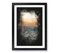 High Over The Los Angeles Skyline Paint Splash Framed Print | A2 Black Framed Wall Art | Ready to Hang | Modern Cityscape Picture | Living Room Bedroom Lounge Office