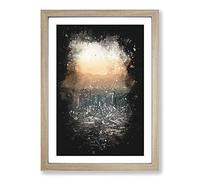 High Over The Los Angeles Skyline Paint Splash Framed Print | A2 Oak Framed Wall Art | Ready to Hang | Modern Cityscape Picture | Living Room Bedroom Lounge Office