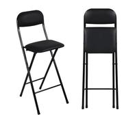 High Padded Folding Stool 70 cm with Backrest and Footrest - Versatile Bar Chair for Kitchen Office and Shop Use - Stylish Black Design (28in)